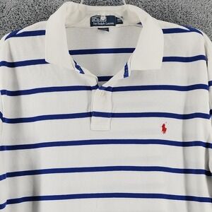 Polo Ralph Lauren Shirt Mens 3XLT White Blue Striped Pony Preppy Y2K Vintage